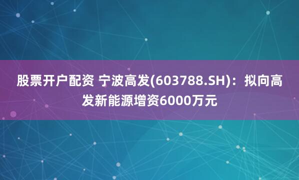 股票开户配资 宁波高发(603788.SH)：拟向高发新能源增资6000万元